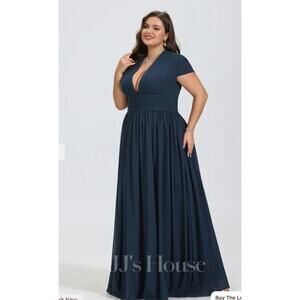 NWT!  JJ’s House #126289 Navy V-Neck Maxi Chiffon Evening Dress  -Size 18W